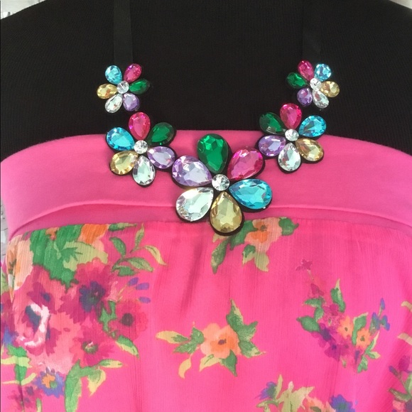 🌺🌸 Multicolor Floral Rhinestone Bib Necklace Flower Crystal Statement NEW 🌸🌺 - Picture 7 of 9